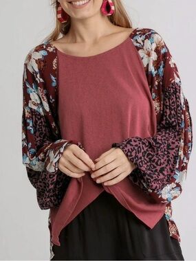 Umgee Boho Mixed Print Top